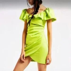 Elliott x Free People Zanzibar Neon Green Chartreuse Off Shoulder Dress Size L
